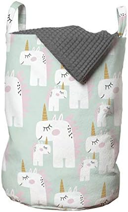 Ambesonne jednorog, torba za pranje rublja, doodle stil mitska stvorenja Majka i konji s rogovima u pastelnim