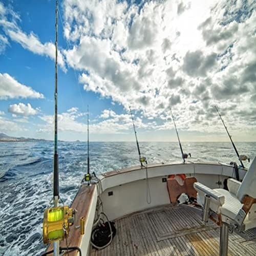 AOFOTO 5x3ft morski pejzaž pozadina ribarski brod štapovi za pecanje plavo nebo bijeli oblak fotografija pozadina