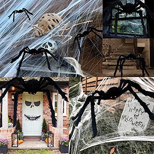 BEBEKULA 3 paketa Giant Halloween pauci ukrasi , Halloween realističan Set dlakavih pauka, zastrašujući lažni Paukovi rekviziti za Halloween Unutarnji Vanjski dvorišni dekor