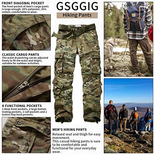GSGGIG muške planinarske pantalone, taktičke hlače lagane casual kaznene radne kargone za muškarce sa džepovima