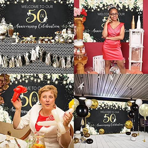 Crefelimas Bijela cvjetna pozadina za 50. godišnjicu za 50 godina proslava braka ljubavna zabava pozadina 50. godišnjica vjenčanja ukrasi za bakarne Grommets Banner
