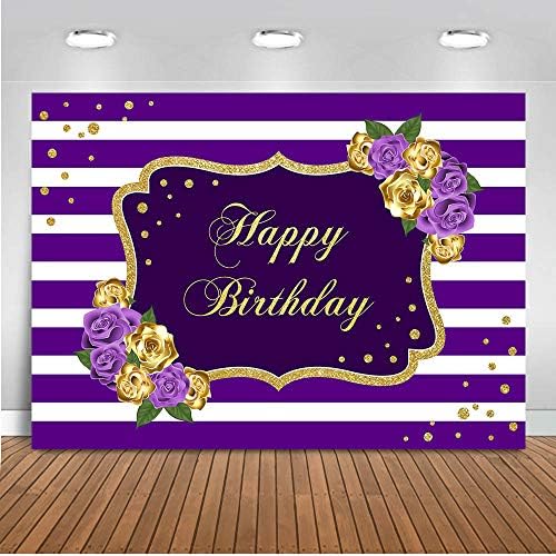 Mocsicka Happy Birthday backdrops Gold and Purple Floral Birthday Party Decorations Photo Studio pozadine