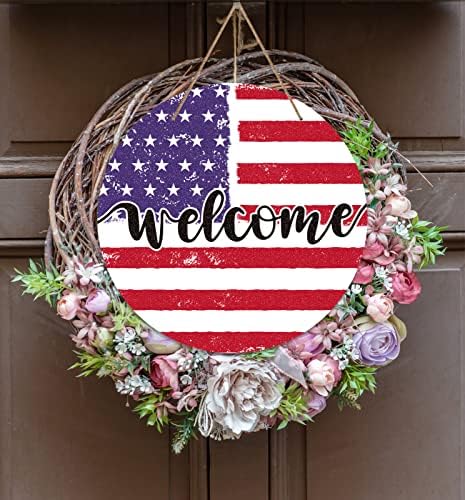 WAAHOME Americana Gotorica potpisao sa vratima za četvrti srpnja, 11.5 Patriotsko dobrodošlo dekor Znak za ljetne ukrase Naslovni zidni vijenac ukrasi