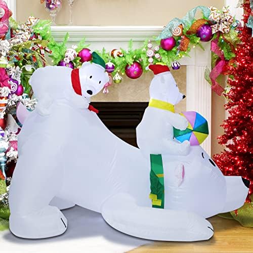 Peyton 6ft Božić Gumenjaci vanjski Polarni medvjed i mladunci sa Santa kape,šalovi i Lopta,LED osvijetljeni
