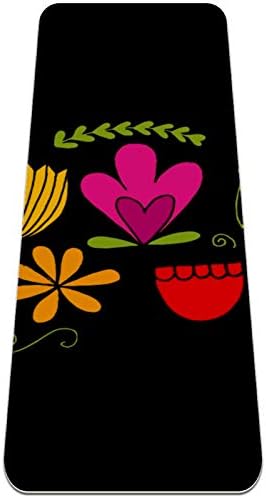 Siebzeh Flower Floral Black Premium Thick Yoga Mat Eco Friendly Rubber Health & amp; fitnes Non Slip Mat za sve vrste vježbe joge i pilatesa