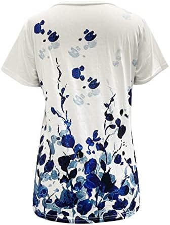 Ljeto Ženski kratki rukav V izrez cvjetni tiskani TOP T majice Ležerne majice Tee ženske žene