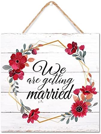 Oženimo se na drveni znak 12x12in akvarel cvjetni vijenac viseći drveni znak vjenčani poklon ideja