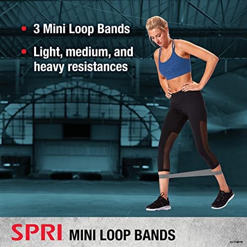 SPRI Mini Loop Bands 3 - Pack-Resistance Band Kit Set sa 3 nivoa otpora - vježbe za vježbe fleksibilnosti, izdržljivosti i otpora donjeg dijela tijela - lagani, srednji, & amp; teški