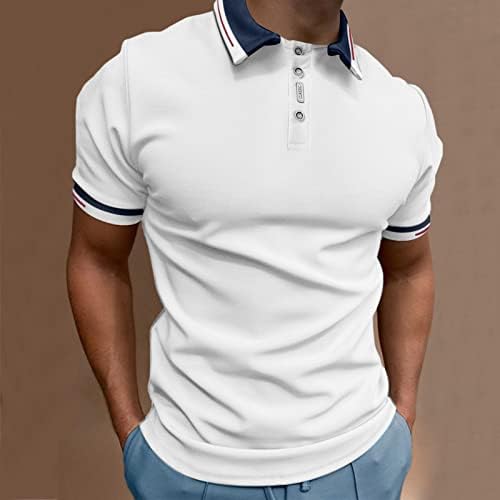 XXBR MENS Polo majice, Stripe s kratkim rukavima Patchwork Dugme Vrat Golf vrhovi Ljeto Poslovno Ležerne prilike