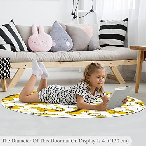 LLNSUPPLY Dječija prostirka 4 Ft veliki okrugli tepisi za djevojčice dječake Baby-Tiger žuta, Kućni dekor sklopiva podloga za igru djece podna prostirka za aktivnosti