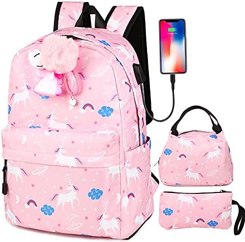 SCIONE školski ruksak za tinejdžerku, slatka Platnena torba za knjige sa USB priključkom za punjenje,