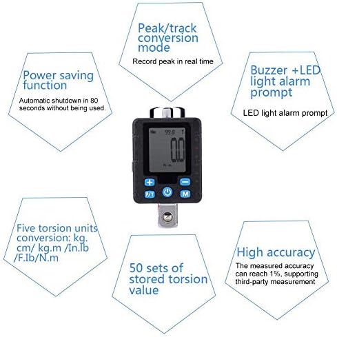 Viagasafamido Digitalni Adapter Za Moment Ključeve, Elektronski Digitalni Displej Podesivi Ključ Za Mjerač Obrtnog Momenta Utičnica Alat Čelični Tester Za Mjerenje Torzije