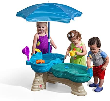 Step2 prosipanje & amp; Splash Seaway vodeni sto | Dječiji sto za igru u vodi na dva nivoa sa kišobranom & amp; 11-PC Komplet dodatne opreme | veliki sto za vodu