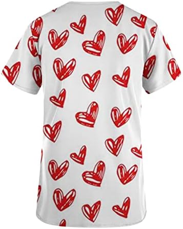 Žene Valentinovo Tops Heart Print Tshirt medicinska sestra uniforme kratki rukav V-izrez majice Tee Holiday Tops sa džepovima