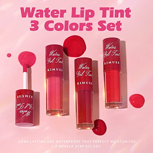 KIMUSE Water lip Tint 3 boje Set, Vivid High Pigment, hidratantna & non-sticky Finish lip Stain, dugotrajne lagane nijanse za usne, 0.4 Florida.oz, 12g