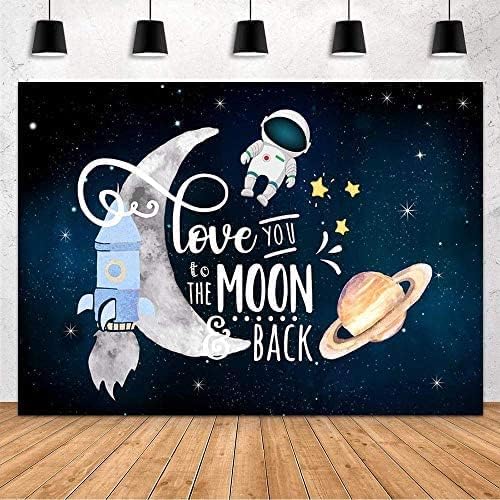 MEHOFOND Volim te do Mjeseca i leđa pozadina Baby tuš zabava dekoracija svemir raketa Astronaut rođendanska