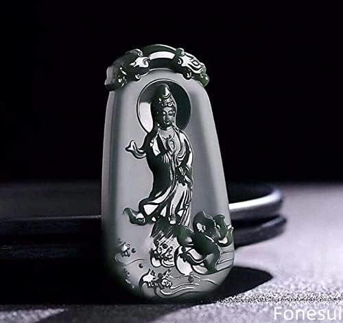 Fonesui Natural Blue Jade izrezbaren Guanyin Bodhisattva Pudu Sva bića Stalni lik Privjesak Feng