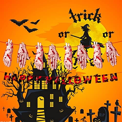 ABOOFAN 3pcs Halloween Skull Skeleton Flag Pull Banner Scary Bloodstained Banner Happy Halloween Hanging