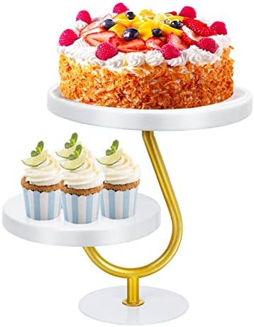 UHAPEER 2 u 1 bijeli Zlatni stalak za torte, stalci za pijedestal za torte, Antikni stalak za popodnevne čajeve, okrugli metalni stalak za kolače, stalak za desertne torte držač tanjira za torte za zabavu rođendan vjenčanja