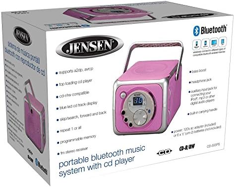 Jensen CD - 555 Pink CD Bluetooth Boombox Prijenosni Bluetooth muzički sistem sa CD plejerom +CD-R/RW & amp; FM Radio sa Aux-in & priključak za slušalice Line-in ograničeno izdanje