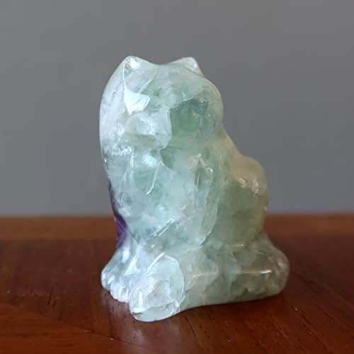 Satenski kristali Fluorit Cat i fit S Ne sjedim upornost energije Zelena životinjska figurica