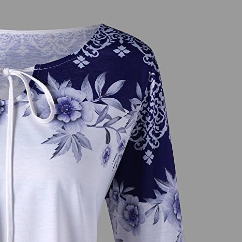 Ženska Casual Shirt Plus Size Vintage Print Flare Sleeves bluze Tops pertle up Keyhole Crewneck Flowy labava majica