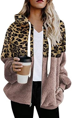 Ženski kaputi zimski leopard ispis patchwork džepa sa zatvaračem Top plišani džemper kaputi