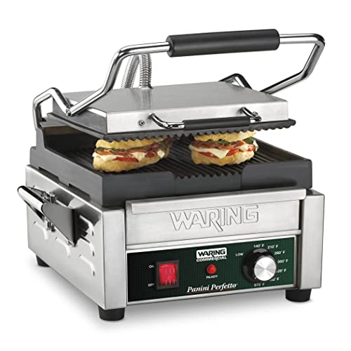 Waring Commercial WPG150 Panini Perfetto® kompaktni rebrasti Panini roštilj, 20-minutni tajmer za odbrojavanje, 120V, 1800W, 5-15 fazni utikač