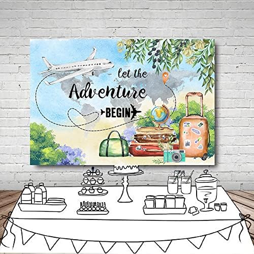 Mehofond Adventure čeka Baby Shower Backdrop Baby Shower Camper Rođendanska zabava Banner avion kofer