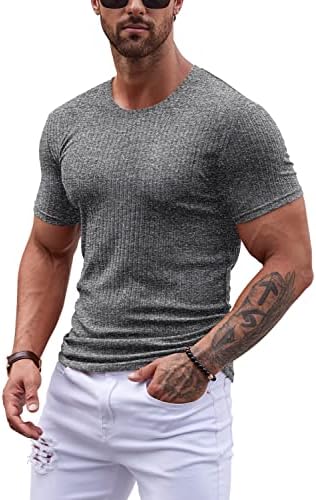 YRW muške Casual kratki rukav T Shirt jednobojne rastezljive Polo majice klasične rebraste Golf majice Muscle Jersey Shirt