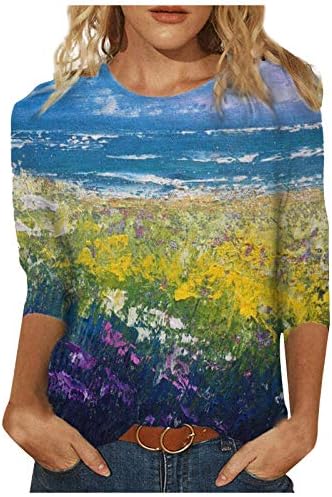 Ženska Modna Majica Slika Grafički Print Košulje Crewneck 3/4 Rukavi Vrhovi 2023 Proljeće Ljetne Bluze