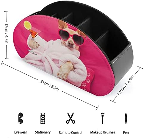 Xeyris Slatka držač daljinskog upravljača, simpatična Chihuahua koja sjedi na kauč za piće PU kožna TV nosač daljinskog upravljača sa 5 odjeljaka, Desktop Dekorativna kutija za skladištenje za TV, DVD, noćni ormarić