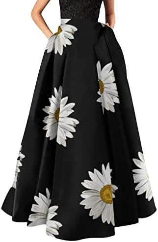 Floral Vintage Boho Maxi suknja za ženske ležerne ljetne suknje s džepovima s visokim strukom Swiered