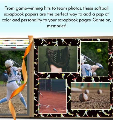 Softball Scrapbook Paper 12x12 - Set od 8 listova papira za scrapbook za softball | Dekorativna softball CardStock