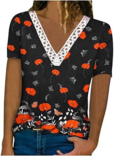 Ženski vrhovi cvjetni otisak vintage plaže majica Bluza Ljetna moda 2023 Havajska majica Graničari čipka V izrez Tunic Top
