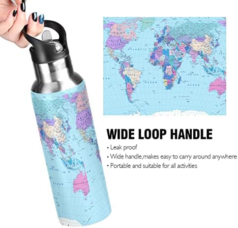 Glaphy World Map Blue 20 Oz flaša za vodu, flaša za vodu sa slamnatim poklopcem izolovani Nerđajući