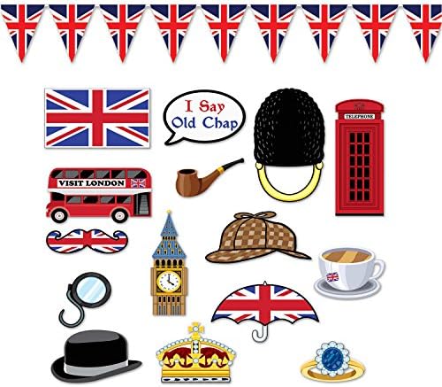 Zabavni Britanski izrezi tema u Londonu sa Foto Booth Prop palicama i paketom banera Union Jack Pennant
