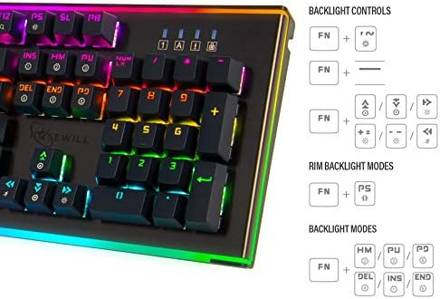 Rosewill mehanička tastatura za igre, 19 RGB režima sa pozadinskim osvetljenjem, dinamično Prilagodljivo pozadinsko