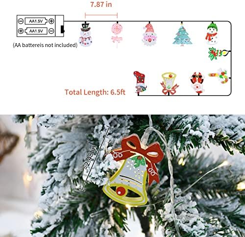 TUSLUZ 6.5 ft 10 LED Božić niz svjetla na baterije Božić Vila svjetla Lollipop snjegović trske Božić drvo ukrasi