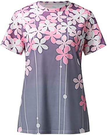 Ljetni ženski kratki rukav Cvijet vrata za vrat tiskane vrhunske majice Ležerne majice Tee Womens Ljetne košulje