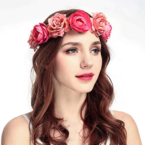 Woee boho cvjetna glava ružičasta cvjetna vijenca za kosu za kosu uz ružu cvjetna glava sa vrpcom za vjenčanje festival za žene djevojke