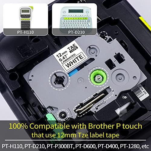 Ptouch Tape TZe231 TZe131 431 531 631 731, zamjena za Brother Label Maker Tape 12mm 0.47 laminirana Bijela/bistra / boja P dodirna traka za naljepnice kompatibilna sa Brother PT-D210 PTH110 PTP300BT PTD400