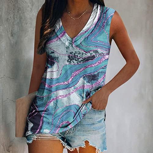 Charella Dame majica bez rukava za tinejdžere za teen Girls Vneck mramorna grafika Ljetna jesenska košulja 2023 odjeća y2k d0