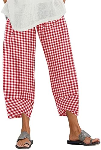 KCJGIKPOK Ženske povremene hlače i Capris, ravna noga u trendyju posteljina od kapri sustava sa džepovima sa džepovima