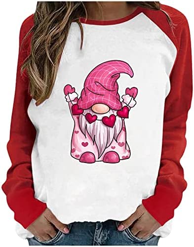 Valentine Dnevne košulje Žene smiješne gnomes Srce Grafičke majice Trendi patchwork dugih rukava pulover