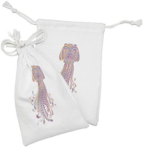 AmpeSonne meduza Tkanina od 2, doodle stil Šareni pojedinačni organizam s raznim ukrasima apstraktni detalji, mala torba za vuču za maske i usluge, 9 x 6, višebojni