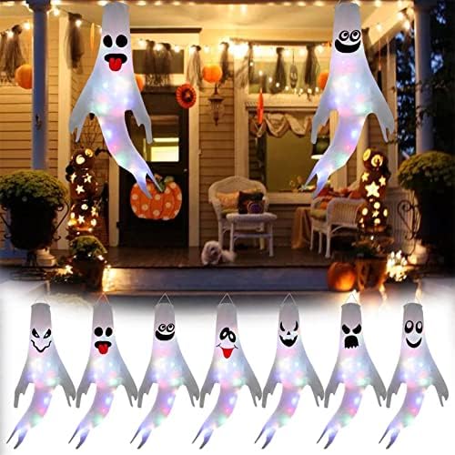 BOERNISEN Halloween Ghost Windsock, Halloween viseća dekoracija, raznolikost, Set toplih bijelih svjetala