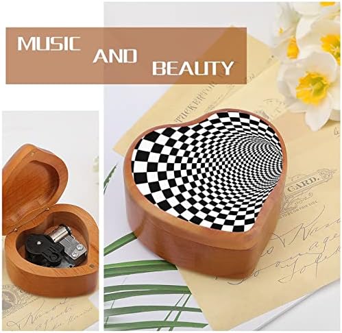 Psihodelic Vortex crno-bijela drvena muzička kutija Windup u obliku slova u obliku tiskanih kutija za mir na valentinovo rođendan