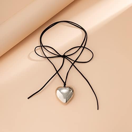 Yuraoer Chunky Puffy ogrlica Za srce-veliki privjesak za srce podesivi baršunasti Lanac ogrlica Za srce za žene tinejdžerke Y2K trendi nakit dodatna oprema