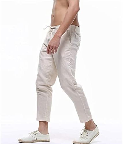Maiyifu-gj muški lanene crteže kapri hlače casual ravno fit plaža joga pantalone lagani elastični struk labav pant